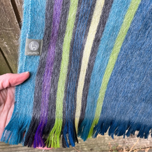 Shupaca Blue Bird Alpaca Blend Striped Fringed Scarf NWOT - Picture 4 of 15